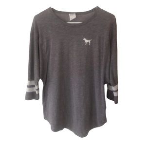 VS PINK Women’s Victoria’s Secret Women’s Varsity Style Tee T Shirt Gray Small